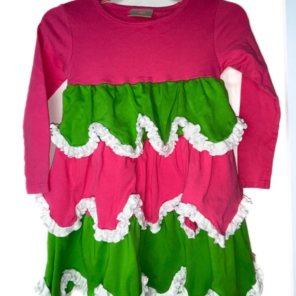Lilly Wolly Doodle Girls‎ Pink and Green Ruffled Dress Girls 6/7